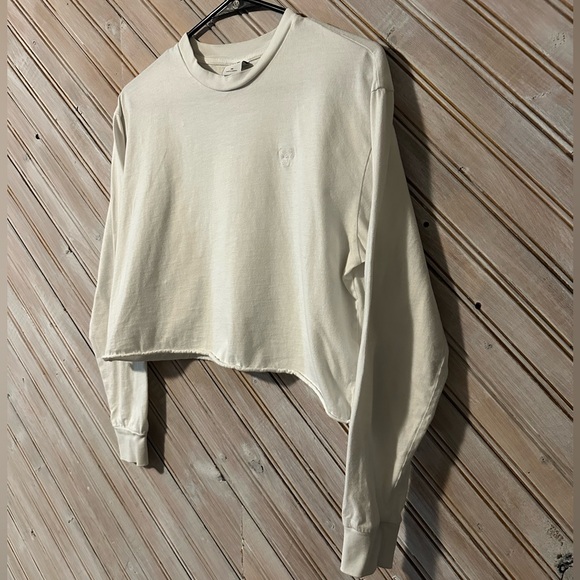 TNA Bright White Long Sleeve Cropped Shirt Embroidered Logo Basic - Picture 2 of 7